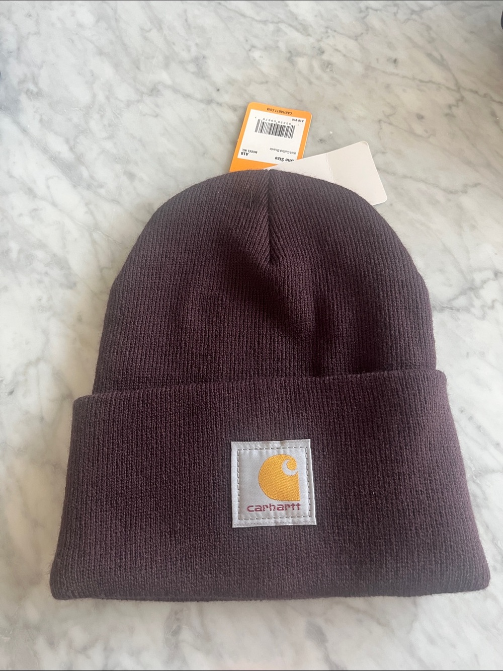 Carhartt Cuffed Beanie - Deep Brown with Yellow Patch